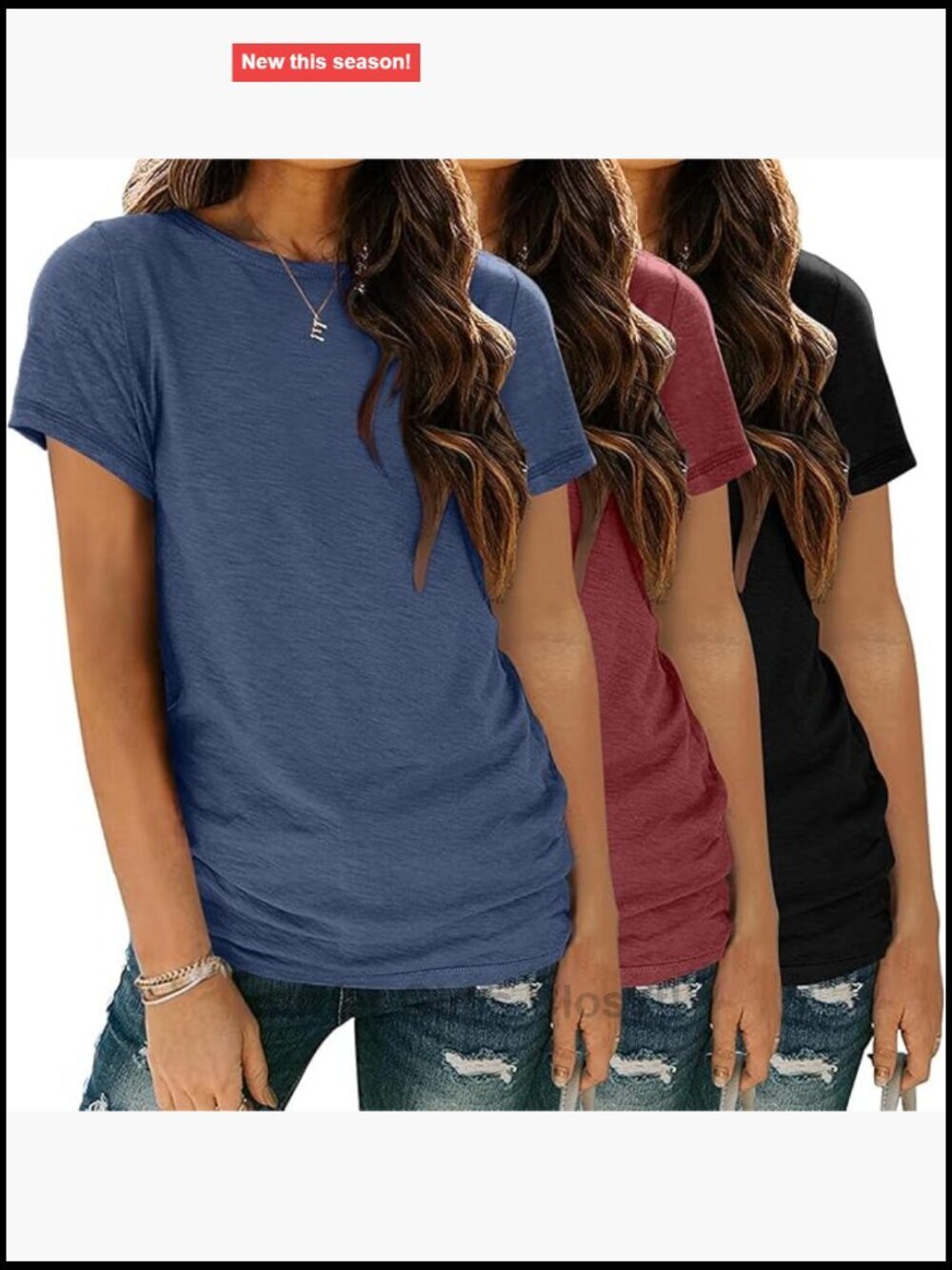 3 Pack Short Sleeve Crewneck Tee Shirts Lightweight Basic Tops for Women
